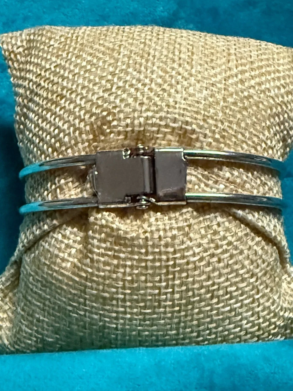 Turquoise Stone Silver-Tone Hinge Cuff  Bracelet